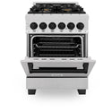 ZLINE Autograph Edition 24 in. 2.8 cu. ft. Legacy Dual Fuel Range with 4 Burner Gas Cooktop and Electric Convection Oven in Satin Stainless Steel and Matte Black Accents, Open Box-Great Condition