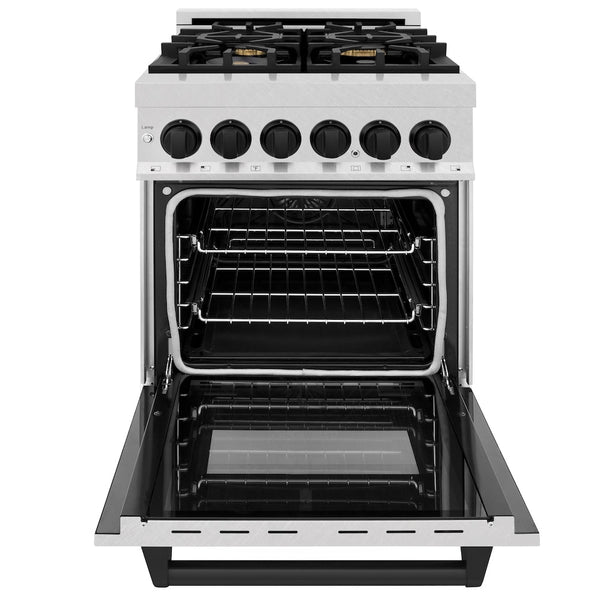 ZLINE Autograph Edition 24 in. 2.8 cu. ft. Legacy Dual Fuel Range with 4 Burner Gas Cooktop and Electric Convection Oven in Satin Stainless Steel and Matte Black Accents, Open Box-Great Condition