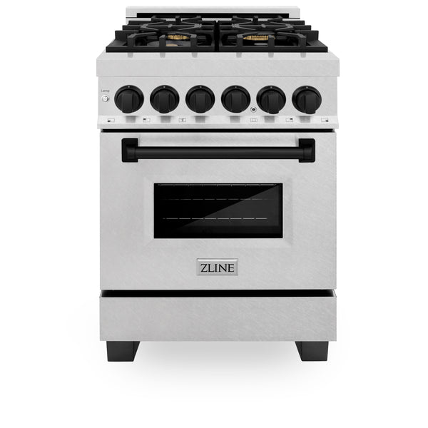 ZLINE Autograph Edition 24 in. 2.8 cu. ft. Legacy Dual Fuel Range with 4 Burner Gas Cooktop and Electric Convection Oven in Satin Stainless Steel and Matte Black Accents (RASZ-SN-24-MB)
