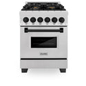 ZLINE Autograph Edition 24 in. 2.8 cu. ft. Legacy Dual Fuel Range with 4 Burner Gas Cooktop and Electric Convection Oven in Satin Stainless Steel and Matte Black Accents, Open Box-Great Condition