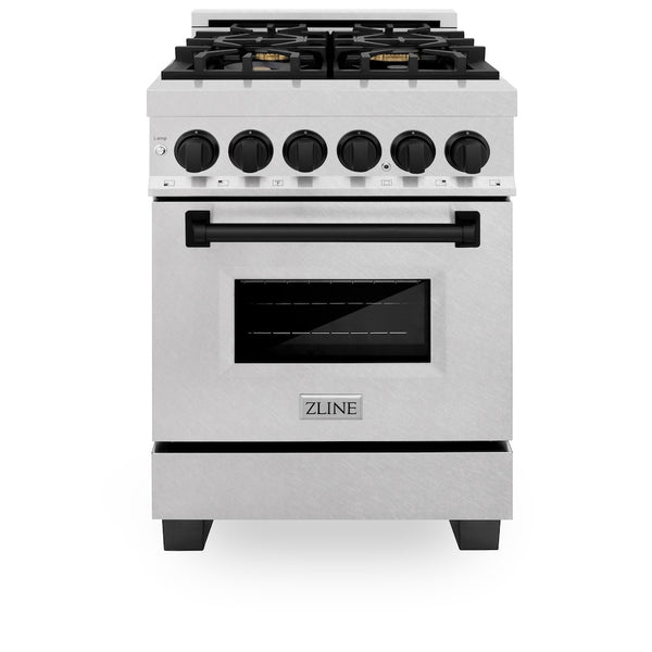 ZLINE Autograph Edition 24 in. 2.8 cu. ft. Legacy Dual Fuel Range with 4 Burner Gas Cooktop and Electric Convection Oven in Satin Stainless Steel and Matte Black Accents, Open Box-Great Condition