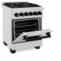 ZLINE Autograph Edition 24 in. 2.8 cu. ft. Legacy Dual Fuel Range with 4 Burner Gas Cooktop and Electric Convection Oven in Satin Stainless Steel and Matte Black Accents, Open Box-Great Condition
