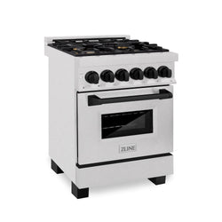 ZLINE Autograph Edition 24 in. 2.8 cu. ft. Legacy Dual Fuel Range with 4 Burner Gas Cooktop and Electric Convection Oven in Satin Stainless Steel and Matte Black Accents, Open Box-Great Condition