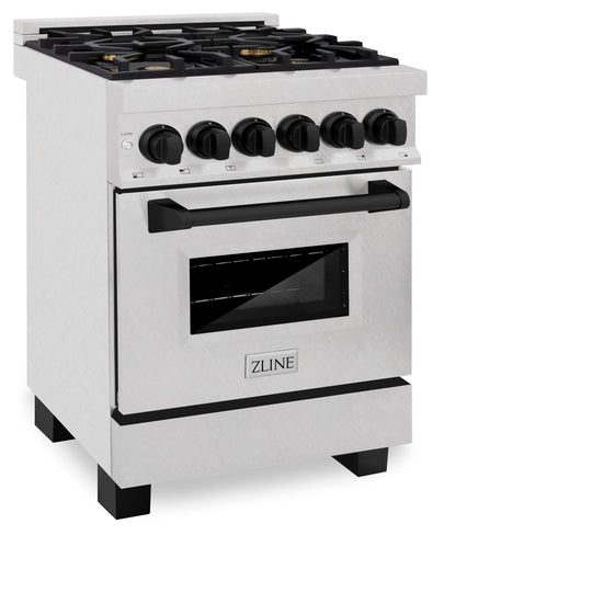 ZLINE Autograph Edition 24 in. 2.8 cu. ft. Legacy Dual Fuel Range with 4 Burner Gas Cooktop and Electric Convection Oven in Satin Stainless Steel and Matte Black Accents (RASZ-SN-24-MB)