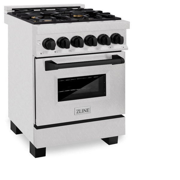 ZLINE Autograph Edition 24 in. 2.8 cu. ft. Legacy Dual Fuel Range with 4 Burner Gas Cooktop and Electric Convection Oven in Satin Stainless Steel and Matte Black Accents, Open Box-Great Condition