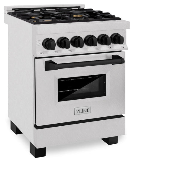 ZLINE Autograph Edition 24 in. 2.8 cu. ft. Legacy Dual Fuel Range with 4 Burner Gas Cooktop and Electric Convection Oven in Satin Stainless Steel and Matte Black Accents, Open Box-Good Condition