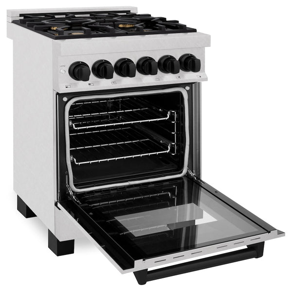 ZLINE Autograph Edition 24 in. 2.8 cu. ft. Legacy Dual Fuel Range with 4 Burner Gas Cooktop and Electric Convection Oven in Satin Stainless Steel and Matte Black Accents, Open Box-Great Condition