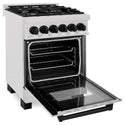 ZLINE Autograph Edition 24 in. 2.8 cu. ft. Legacy Dual Fuel Range with 4 Burner Gas Cooktop and Electric Convection Oven in Satin Stainless Steel and Matte Black Accents, Open Box-Good Condition