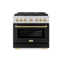 ZLINE Autograph Edition 36 in. 5.2 cu. ft. Paramount Dual Fuel Range with 6 Burner Gas Cooktop and Electric Convection Oven in Satin Stainless Steel with Black Matte Door and Champagne Bronze Accents, Open Box-Great Condition