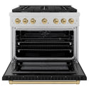 ZLINE Autograph Edition 36 in. 5.2 cu. ft. Paramount Dual Fuel Range with 6 Burner Gas Cooktop and Electric Convection Oven in Satin Stainless Steel with Black Matte Door and Champagne Bronze Accents, Open Box-Great Condition