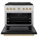 ZLINE Autograph Edition 36 in. 5.2 cu. ft. Paramount Dual Fuel Range with 6 Burner Gas Cooktop and Electric Convection Oven in Satin Stainless Steel with Black Matte Door and Champagne Bronze Accents, Open Box-Good Condition