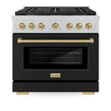 ZLINE Autograph Edition 36 in. 5.2 cu. ft. Paramount Dual Fuel Range with 6 Burner Gas Cooktop and Electric Convection Oven in Satin Stainless Steel with Black Matte Door and Champagne Bronze Accents, Open Box-Great Condition