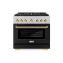 ZLINE Autograph Edition 36 in. 5.2 cu. ft. Paramount Dual Fuel Range with 6 Burner Gas Cooktop and Electric Convection Oven in Satin Stainless Steel with Black Matte Door and Polished Gold Accents, Open Box-Great Condition