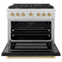 ZLINE Autograph Edition 36 in. 5.2 cu. ft. Paramount Dual Fuel Range with 6 Burner Gas Cooktop and Electric Convection Oven in Satin Stainless Steel with Black Matte Door and Polished Gold Accents, Open Box-Great Condition