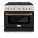 ZLINE Autograph Edition 36 in. 5.2 cu. ft. Paramount Dual Fuel Range with 6 Burner Gas Cooktop and Electric Convection Oven in Satin Stainless Steel with Black Matte Door and Polished Gold Accents, Open Box-Great Condition