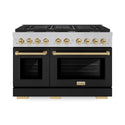 ZLINE Autograph Edition 48 in. 6.7 cu. ft. Paramount Double Oven Dual Fuel Range with 8 Burner Gas Cooktop in Satin Stainless Steel with Black Matte Doors and Champagne Bronze Accents, Open Box-Great Condition