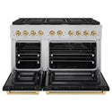 ZLINE Autograph Edition 48 in. 6.7 cu. ft. Paramount Double Oven Dual Fuel Range with 8 Burner Gas Cooktop in Satin Stainless Steel with Black Matte Doors and Champagne Bronze Accents, Open Box-Great Condition