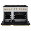 ZLINE Autograph Edition 48 in. 6.7 cu. ft. Paramount Double Oven Dual Fuel Range with 8 Burner Gas Cooktop in Satin Stainless Steel with Black Matte Doors and Champagne Bronze Accents, Open Box-Good Condition