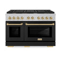 ZLINE Autograph Edition 48 in. 6.7 cu. ft. Paramount Double Oven Dual Fuel Range with 8 Burner Gas Cooktop in Satin Stainless Steel with Black Matte Doors and Champagne Bronze Accents, Open Box-Great Condition