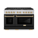 ZLINE Autograph Edition 48 in. 6.7 cu. ft. Paramount Double Oven Dual Fuel Range with 8 Burner Gas Cooktop in Satin Stainless Steel with Black Matte Doors and Polished Gold Accents, Open Box-Great Condition