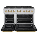 ZLINE Autograph Edition 48 in. 6.7 cu. ft. Paramount Double Oven Dual Fuel Range with 8 Burner Gas Cooktop in Satin Stainless Steel with Black Matte Doors and Polished Gold Accents, Open Box-Great Condition