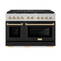 ZLINE Autograph Edition 48 in. 6.7 cu. ft. Paramount Double Oven Dual Fuel Range with 8 Burner Gas Cooktop in Satin Stainless Steel with Black Matte Doors and Polished Gold Accents, Open Box-Great Condition