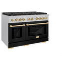 ZLINE Autograph Edition 48 in. 6.7 cu. ft. Paramount Double Oven Dual Fuel Range with 8 Burner Gas Cooktop in Satin Stainless Steel with Black Matte Doors and Polished Gold Accents, Open Box-Great Condition