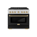ZLINE Autograph Edition 36 in. 5.2 cu. ft. Paramount Gas Range with 6 Burner Cooktop and Convection Gas Oven in Satin Stainless Steel with Black Matte Door and Champagne Bronze Accents, Open Box-Great Condition