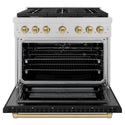 ZLINE Autograph Edition 36 in. 5.2 cu. ft. Paramount Gas Range with 6 Burner Cooktop and Convection Gas Oven in Satin Stainless Steel with Black Matte Door and Champagne Bronze Accents, Open Box-Great Condition