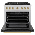 ZLINE Autograph Edition 36 in. 5.2 cu. ft. Paramount Gas Range with 6 Burner Cooktop and Convection Gas Oven in Satin Stainless Steel with Black Matte Door and Champagne Bronze Accents, Open Box-Good Condition