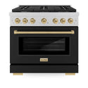 ZLINE Autograph Edition 36 in. 5.2 cu. ft. Paramount Gas Range with 6 Burner Cooktop and Convection Gas Oven in Satin Stainless Steel with Black Matte Door and Champagne Bronze Accents, Open Box-Good Condition