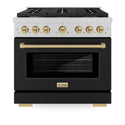 ZLINE Autograph Edition 36 in. 5.2 cu. ft. Paramount Gas Range with 6 Burner Cooktop and Convection Gas Oven in Satin Stainless Steel with Black Matte Door and Champagne Bronze Accents, Open Box-Great Condition