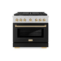 ZLINE Autograph Edition 36 in. 5.2 cu. ft. Paramount Gas Range with 6 Burner Cooktop and Convection Gas Oven in Satin Stainless Steel with Black Matte Door and Polished Gold Accents, Open Box-Good Condition