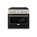 ZLINE Autograph Edition 36 in. 5.2 cu. ft. Paramount Gas Range with 6 Burner Cooktop and Convection Gas Oven in Satin Stainless Steel with Black Matte Door and Polished Gold Accents, Open Box-Great Condition