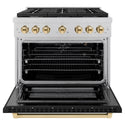 ZLINE Autograph Edition 36 in. 5.2 cu. ft. Paramount Gas Range with 6 Burner Cooktop and Convection Gas Oven in Satin Stainless Steel with Black Matte Door and Polished Gold Accents, Open Box-Good Condition