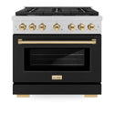 ZLINE Autograph Edition 36 in. 5.2 cu. ft. Paramount Gas Range with 6 Burner Cooktop and Convection Gas Oven in Satin Stainless Steel with Black Matte Door and Polished Gold Accents, Open Box-Good Condition