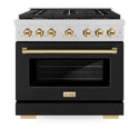 ZLINE Autograph Edition 36 in. 5.2 cu. ft. Paramount Gas Range with 6 Burner Cooktop and Convection Gas Oven in Satin Stainless Steel with Black Matte Door and Polished Gold Accents, Open Box-Great Condition