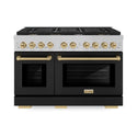 ZLINE Autograph Edition 48 in. 6.7 cu. ft. Paramount Double Oven Gas Range with 8 Burner Cooktop in Satin Stainless Steel with Black Matte Doors and Champagne Bronze Accents, Open Box-Great Condition