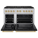 ZLINE Autograph Edition 48 in. 6.7 cu. ft. Paramount Double Oven Gas Range with 8 Burner Cooktop in Satin Stainless Steel with Black Matte Doors and Champagne Bronze Accents, Open Box-Good Condition