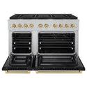 ZLINE Autograph Edition 48 in. 6.7 cu. ft. Paramount Double Oven Gas Range with 8 Burner Cooktop in Satin Stainless Steel with Black Matte Doors and Champagne Bronze Accents, Open Box-Great Condition