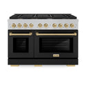 ZLINE Autograph Edition 48 in. 6.7 cu. ft. Paramount Double Oven Gas Range with 8 Burner Cooktop in Satin Stainless Steel with Black Matte Doors and Champagne Bronze Accents, Open Box-Great Condition