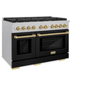 ZLINE Autograph Edition 48 in. 6.7 cu. ft. Paramount Double Oven Gas Range with 8 Burner Cooktop in Satin Stainless Steel with Black Matte Doors and Champagne Bronze Accents, Open Box-Great Condition