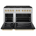 ZLINE Autograph Edition 48 in. 6.7 cu. ft. Paramount Double Oven Gas Range with 8 Burner Cooktop in Satin Stainless Steel with Black Matte Doors and Polished Gold Accents, Open Box-Great Condition