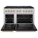 ZLINE Autograph Edition 48 in. 6.7 cu. ft. Paramount Double Oven Gas Range with 8 Burner Cooktop in Satin Stainless Steel with Black Matte Doors and Polished Gold Accents, Open Box-Good Condition