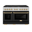 ZLINE Autograph Edition 48 in. 6.7 cu. ft. Paramount Double Oven Gas Range with 8 Burner Cooktop in Satin Stainless Steel with Black Matte Doors and Polished Gold Accents, Open Box-Great Condition