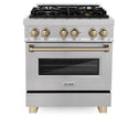ZLINE Autograph Edition 30 in. 4.0 cu. ft. Legacy Dual Fuel Range with 4 Burner Gas Cooktop and Electric Convection Oven in Satin Stainless Steel and Champagne Bronze Accents, Open Box-Good Condition