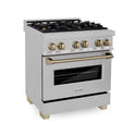 ZLINE Autograph Edition 30 in. 4.0 cu. ft. Legacy Dual Fuel Range with 4 Burner Gas Cooktop and Electric Convection Oven in Satin Stainless Steel and Champagne Bronze Accents, Open Box-Great Condition