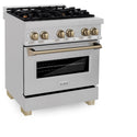 ZLINE Autograph Edition 30 in. 4.0 cu. ft. Legacy Dual Fuel Range with 4 Burner Gas Cooktop and Electric Convection Oven in Satin Stainless Steel and Champagne Bronze Accents, Open Box-Good Condition