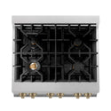 ZLINE Autograph Edition 30 in. 4.0 cu. ft. Legacy Dual Fuel Range with 4 Burner Gas Cooktop and Electric Convection Oven in Satin Stainless Steel and Champagne Bronze Accents, Open Box-Great Condition