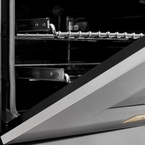 ZLINE Autograph Edition 30 in. 4.0 cu. ft. Legacy Dual Fuel Range with 4 Burner Gas Cooktop and Electric Convection Oven in Satin Stainless Steel and Polished Gold Accents, Open Box-Great Condition